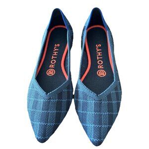 Rothy’s The Point Indigo Blue Plaid Gingham Flats Size 7 Washable-NICE!
